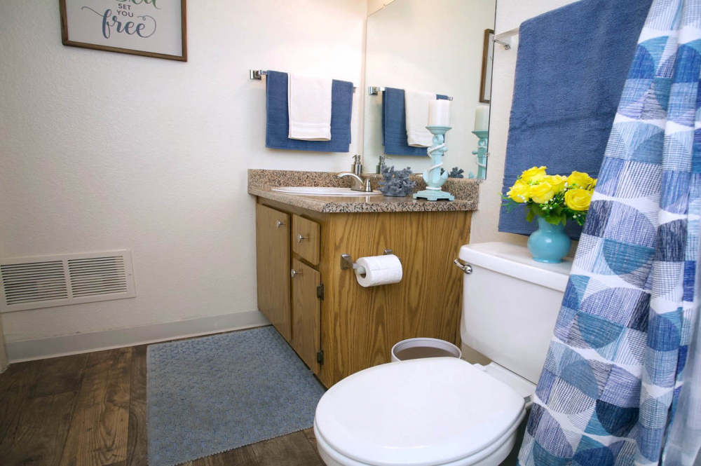 This image is the visual representation of Bedroom and bathroom 7 in Walnut Village Apartments.